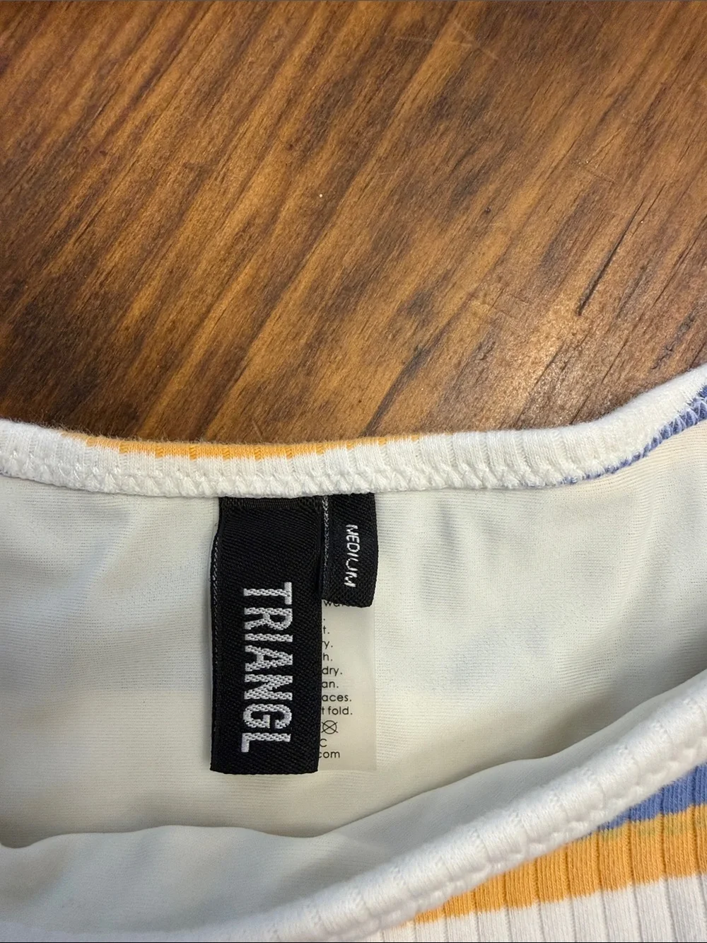 triangl swimwear Blue, White & Yellow Ribbed Stripe Bikini Top XL/Bottom Med EUC